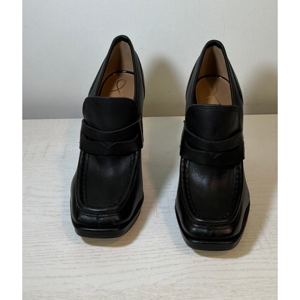 Sam Edelman Jeanette Block Hell Loafer Pump in Black Leather sz 5.5 - Picture 2 of 6